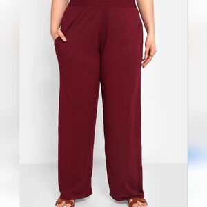 REBDOLLS Essential Wide leg  Pull On  pants with Pockets Burgundy 1x NWT